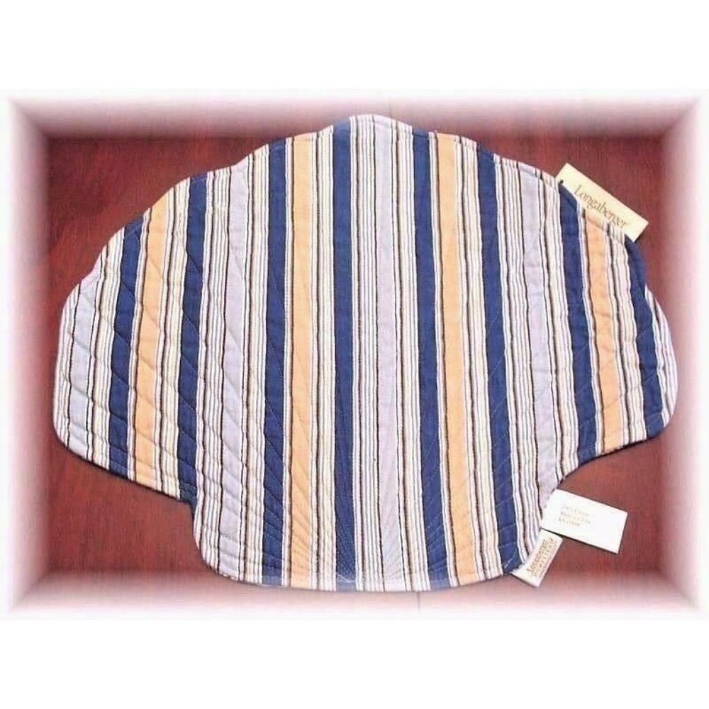 4 Longaberger Cabana Blue Stripe Quilted Placemats Brand New With Tags